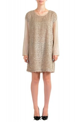 ICONIC Roberto Cavalli Just Cavalli 44 IT VTG Beige Sparkle Boatneck Shift Dress