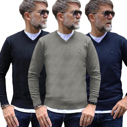 Gabicci Hombre Jersey de Punto Manga Larga Cuello En V Cálido Invierno Suéter - Picture 1 of 18