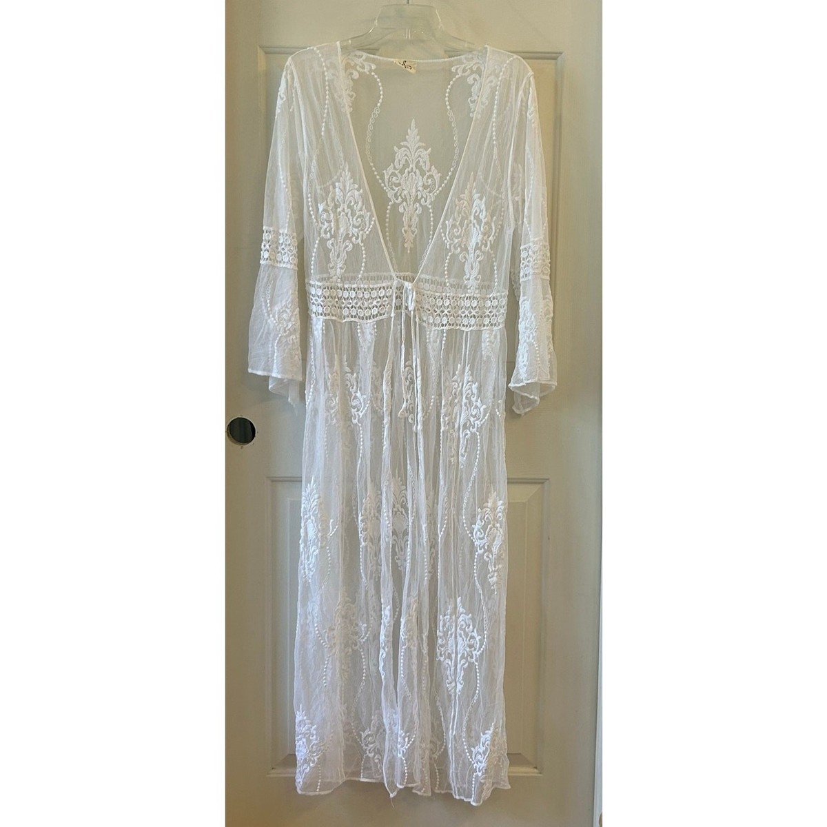 Ember Women's White Sheer Lace Maxi Dress Robe Gown Boho Ethereal Size XL |  eBay