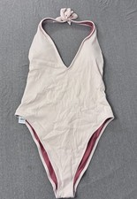 Aerie Women s One Piece Swimsuit Large Long Light Pink Ribbed New