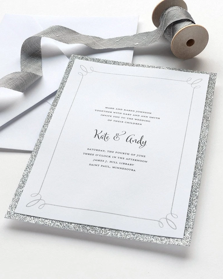 Kit de convite de casamento prata com estampa de glitter em casa 5” x 7” 25 unidades inclui... - Imagem 2 de 3