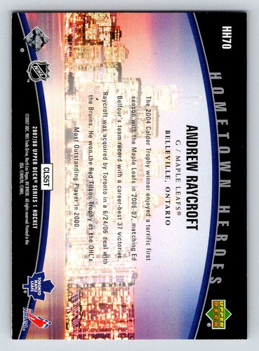 2007-08 Upper Deck Hometown Heroes #HH70 Andrew Raycroft (ref 197252) - Picture 2 of 2