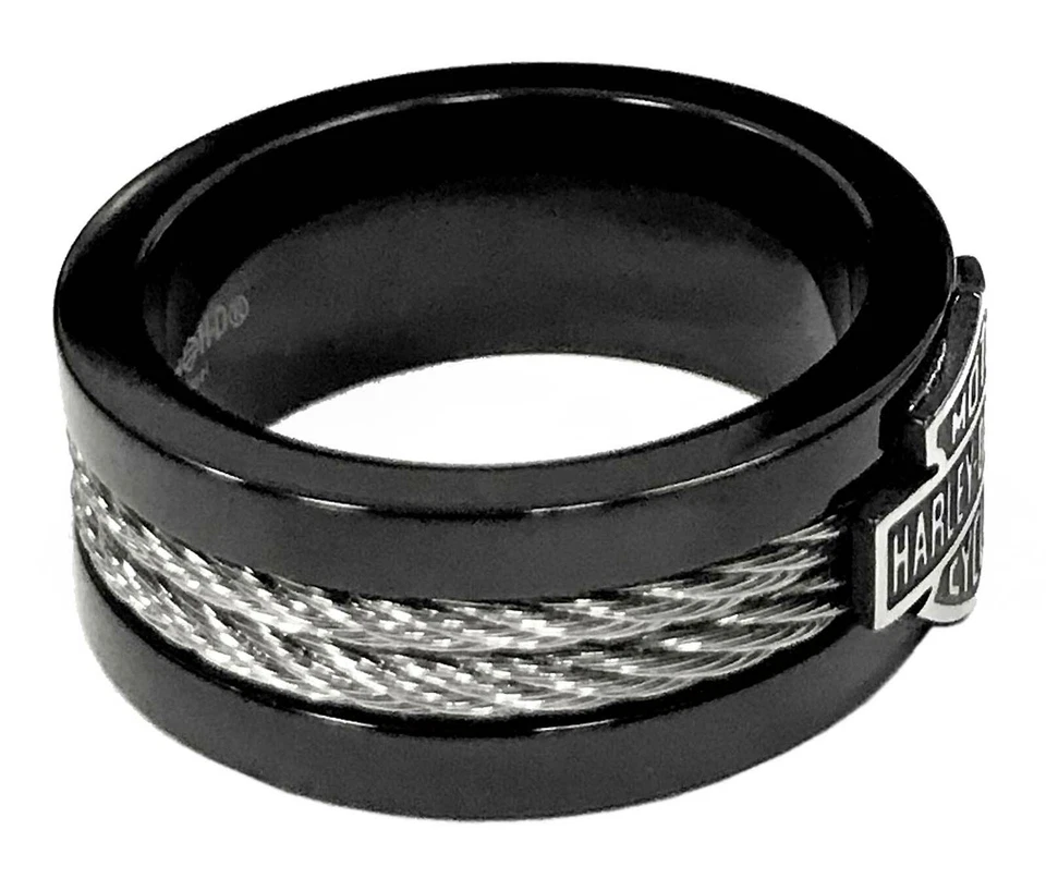 Correa de cable de acero con anillo, barra y escudo para hombre Harley-Davidson, negra HSR0021 Foto 2 de 3