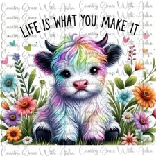 20oz Skinny Tumbler Sublimation Transfer Highland Cow Life Is Ready To Press