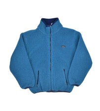 Vintage LL Bean Jacket Kids M Blue Heavy Pile Fleece Full Zip Sweatshirt Deep