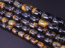 Natural Gemstone Blue Yellow Tiger Eye Drum Spacer Beads 6mm 8mm 10mm 12mm 15.5"
