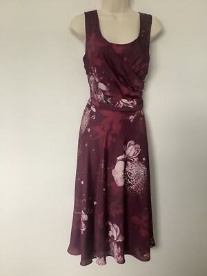 BNWT Jacques Vert Exclusive Print Dress Size 10 Deep Pink Floral Pleated Front