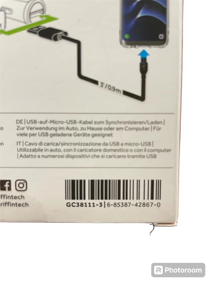 Griffin Charge/Sync Cable USB to Micro-USB Connector, 3', Universal, Black - NEW - Image 3 of 4