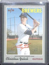 2019 Topps Heritage Real One Red Autograph #ROA-CYE Christian Yelich No 41 of 70