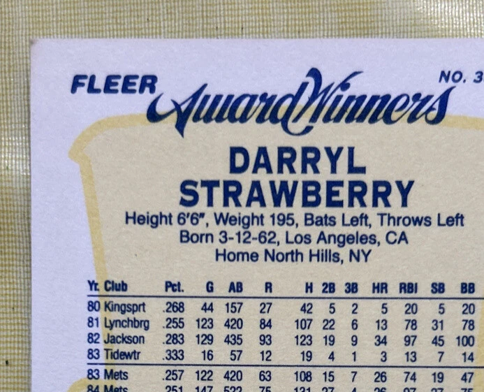 1990 Fleer Award Winners Darryl Strawberry Baseball Card #38 Mets HOF High-Grade - Image 4 of 4