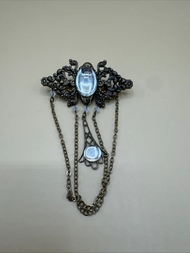 Vintage Brooch Dangle Clear Beads - Costume Jewelry  - Unbranded