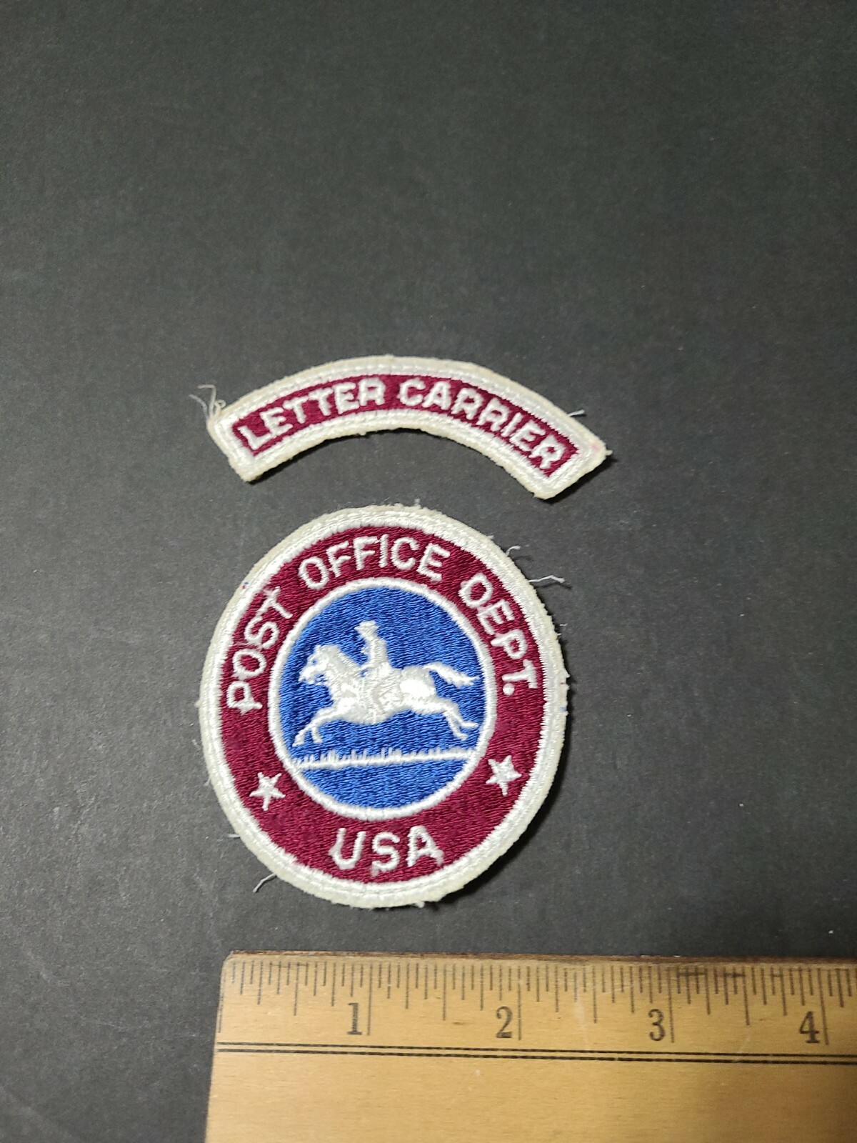 1940 - 50s Era U.S. POST OFFICE Mail Carrier Uniform Patch & Rocker Set
