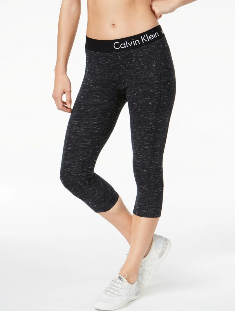 Calvin Klein Performance Logo Cropped Leggings Black Top Heather Size XL