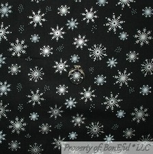 BonEful Fabric FQ Cotton Quilt Black Gold Metallic Snowflake Dot Xmas Holiday US