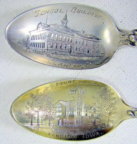 Nice Early Lot of 2 Hand Tooled Sterling Silver Souvenirs of Clarion Iowa