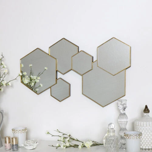 Wooden Frame Hexagon Decorative Mirrors