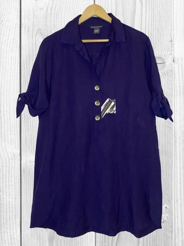 NWT Chelsea and Theodore Blue Linen Blend Three Button Tunic Top Size Large