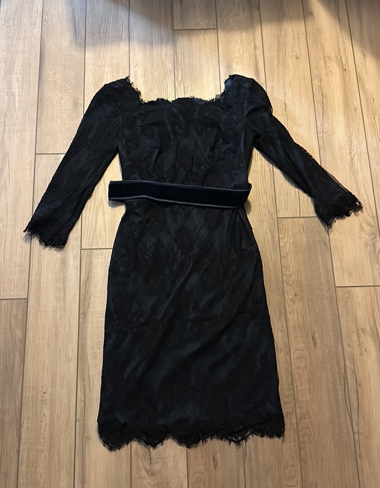 TADASHI SHOJI Embroidered Lace Navy Dress in Blue Black Size US 4 Belted |  eBay
