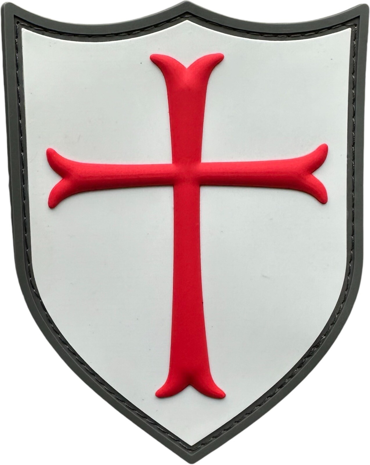 KNIGHTS TEMPLAR CRUSADER 3D CROSS SHIELD WHITE RED PVC RUBBER HOOK MORALE PATCH-image