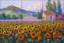 Ceramic Tile Mural Backsplash Senkarik Tuscan Landscape Sunflower Art MSA125