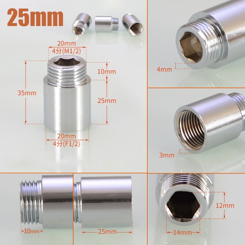 1/2" BSP Ni-Plated Brass Pipe Tap Extension Joint Female × Male Thread Connector - Picture 10 of 18