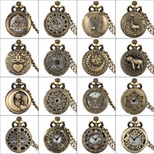 Steampunk Bronze Tiny Quartz Small Pocket Watch and Chain Christmas Gifts Unisex