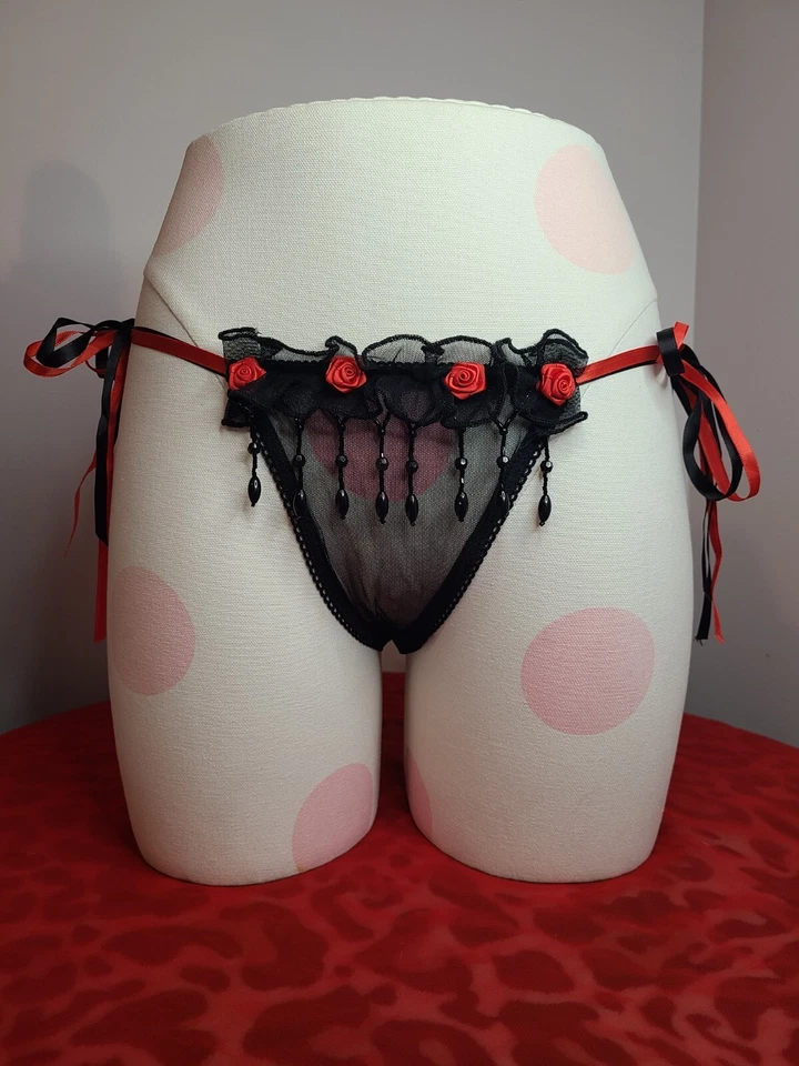 Rare Vintage Frederick's Of Hollywood Beaded Fringe Side Tie Thong Panty OS 🌹 - Image 2 of 4