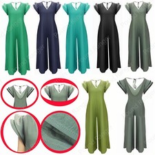 New Womens Ladies V Neck Flared Puff Sleeves Jumpsuit All In One Playsuit Dress