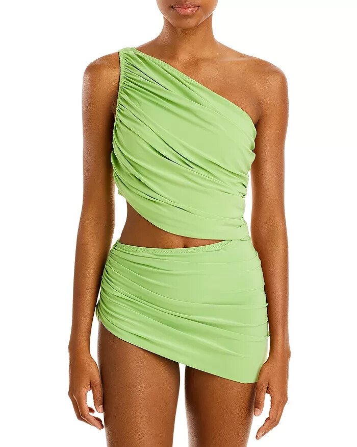$145 Norma Kamali Green Diana Ruched One Shoulder Swimsuit Bikini