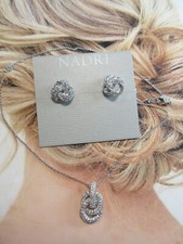 NEW Nadri Rhodium Crystal Lovers Knot Earrings  Necklace Set Bridal jewelry set
