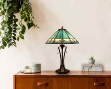Stained Glass Tiffany Style 25" Tall 2 Bulb Geometric Table Desk Lamp 18" Shade