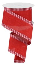 Royal Burlap Gingham Check Edge Ribbon, Red/White, Wired Ribbon, 2.5" W X 10 Yar