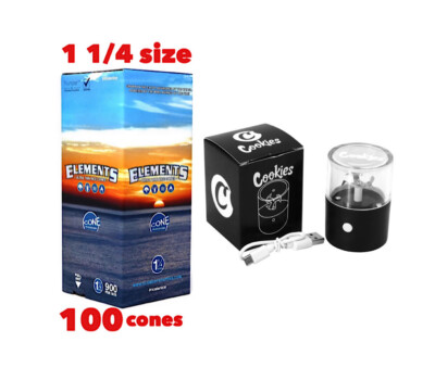 elements organic rice cone 1 1/4 size(100PK)+rechargeable electric grinder