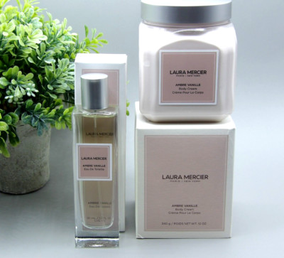 Laura Mercier Ambre Vanille Eau De Toilette Spray 1.7 oz /Cream 12 oz JUMBO NIB