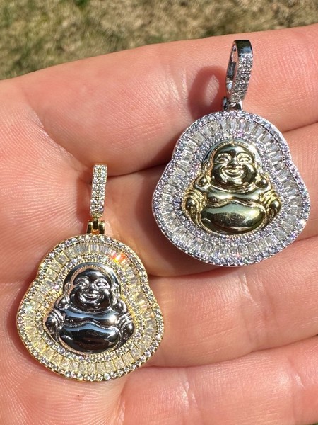 Alternate view of Buddha Pendant Real Moissanite Solid 925 Silver 14k Gold Plated Iced Necklace