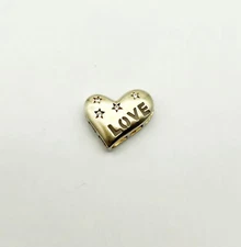 Vintage Gold Overlay Sterling Silver Clear Stones Heart Slide Pendant - 1.0g