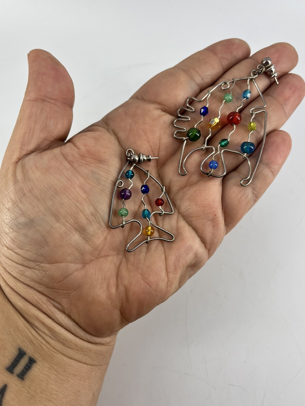 Asymmetrical Wire Multicolor Bead Post Back Fish … - image 4