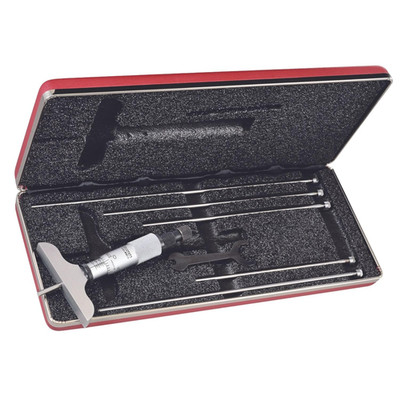 Depth Micrometer with Combination Ratchet and Speeder, Ring-Type Locknut, Ratche