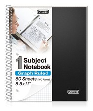 Graph Paper Notebook 8.5 x 11, Plastic Cover, 80 Sheets, 4x4 Ruled, 1 Subject...