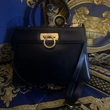 Salvatore Ferragamo Gancini Navy Blue Leather...