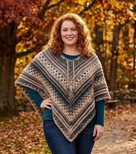 crochet-womans-handmade-boho-poncho-tassel-scarf-plus-1x-2x-brown-cocoa-new