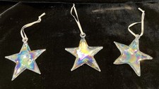 3 Vintage Handblown Pearlized Iridescent Hanging Glass Star Christmas Ornament