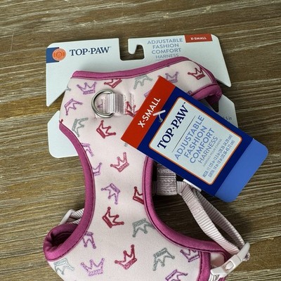 Top Paw Comfort Dog Harness XSmall Pink Princess Crowns Mesh XS