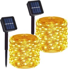 2 Pack Total 200 LED 66FT Solar Powered Copper Wire String Lights Outdoor, Water