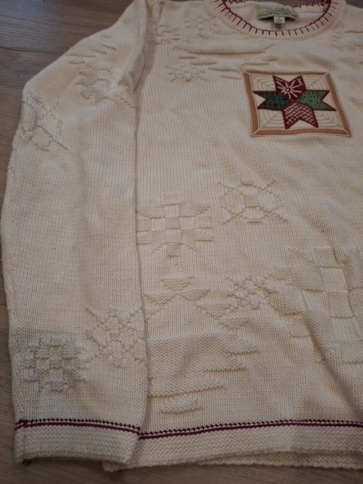 Cabela's Suéter Mujer Grande Marfil Tejido 100% Algodón Diseño Edredón Manga Larga Foto 4 de 4