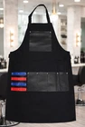 Barber Hair Stylist Apron Black, Leather Pockets, Professional Salon Use