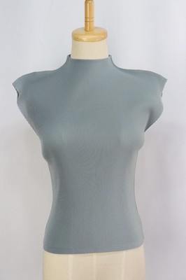 Authentic PLEATS PLEASE Gray High Neck Sleeveless Top 098 0181