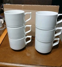 6 Stackable Rene Orzorio Concerto STEELITE 6 3/4oz Porcelain Coffee tea Cups 