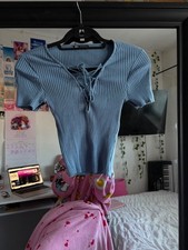 Zara blue lace up ribbed crop top size small Y2K