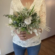 Beautiful Bridal Wedding Bouquet Lovely Budget Friendly Faux Florals White Green